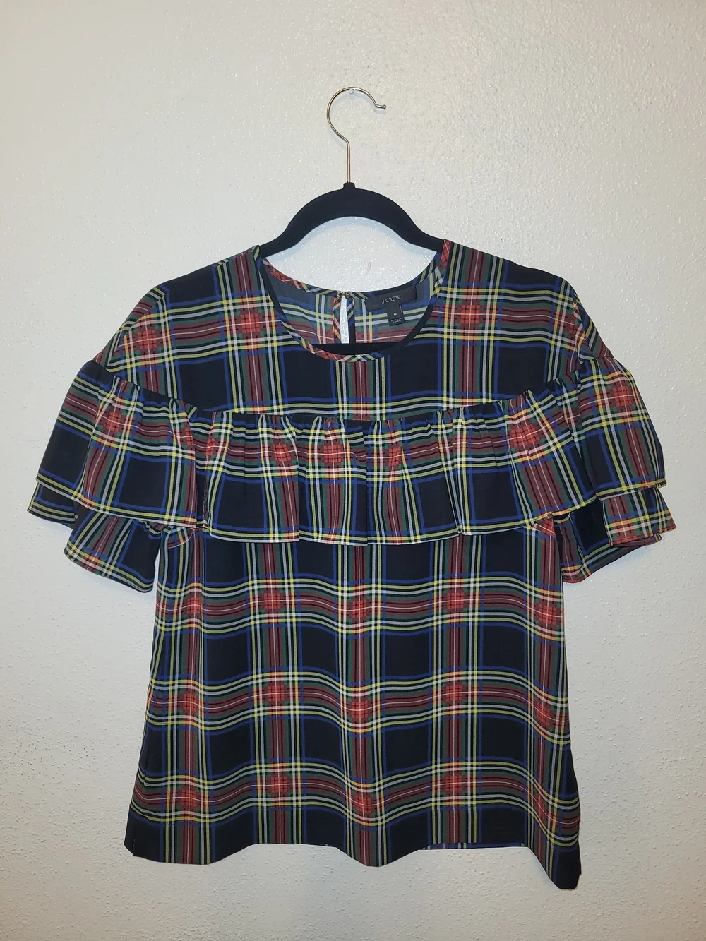 J.Crew Tartan Plaid Ruffle Top Size 4 Holiday 2016 G0014